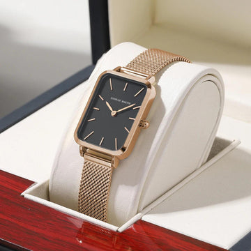 Elegant Rectangle Ultrathin Nordic Simple Style Quartz Movement Fashion Stainless Steel Mesh Bracelet Ladies Watches